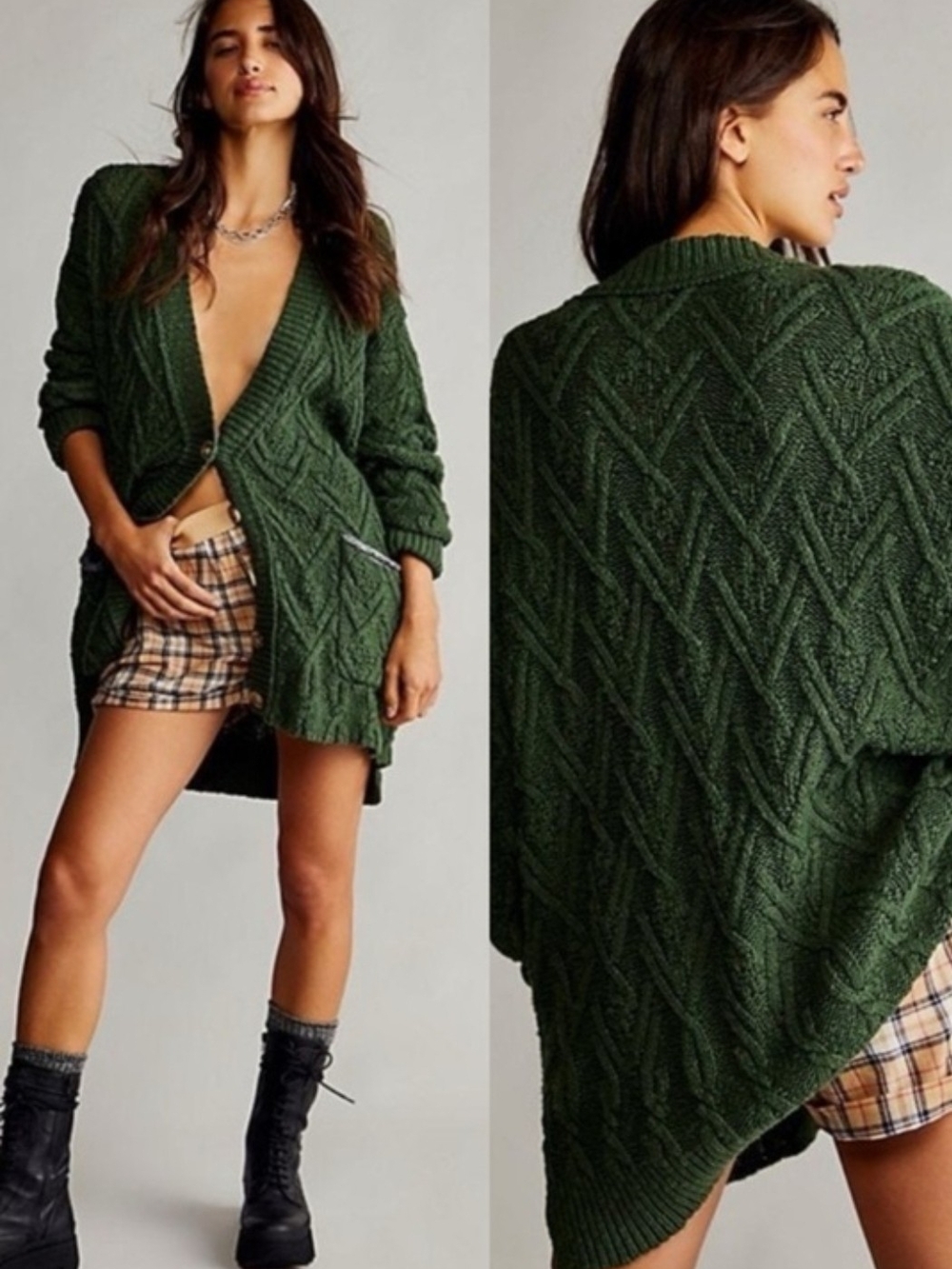 NEW Free People Montana Deep Green Cable Knit Cardigan